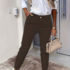 Tapered Trousers Black High Waist Women's Slim Fit with Pockets – Office, Casual, Work Wear