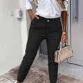 Tapered Trousers Black High Waist Women's Slim Fit with Pockets – Office, Casual, Work Wear