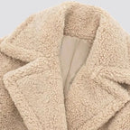 Teddy Coat Faux Fur Long Women's Cream Double-Breasted Lapel – Casual, Winter, Office, Gift