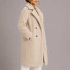Teddy Coat Faux Fur Long Women's Cream Double-Breasted Lapel – Casual, Winter, Office, Gift