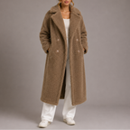 Teddy Coat Faux Fur Long Women's Cream Double-Breasted Lapel – Casual, Winter, Office, Gift