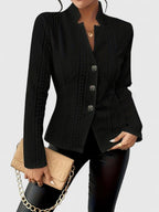Textured Blazer Women's Pink Stand Collar Button Front Jacket – Office, Casual · Werune