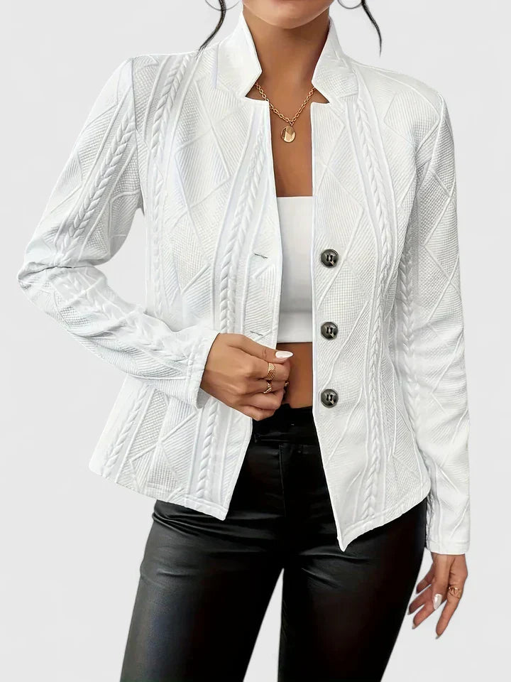 Textured Blazer Women's Pink Stand Collar Button Front Jacket – Office, Casual · Werune