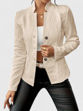 Textured Blazer Women's Pink Stand Collar Button Front Jacket – Office, Casual · Werune