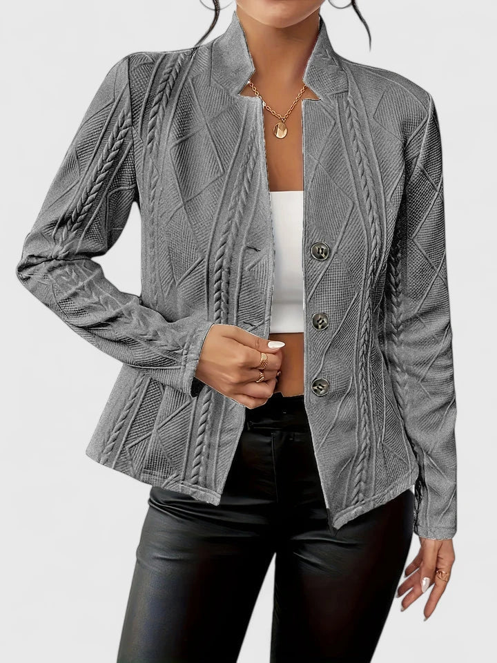 Textured Blazer Women's Pink Stand Collar Button Front Jacket – Office, Casual · Werune