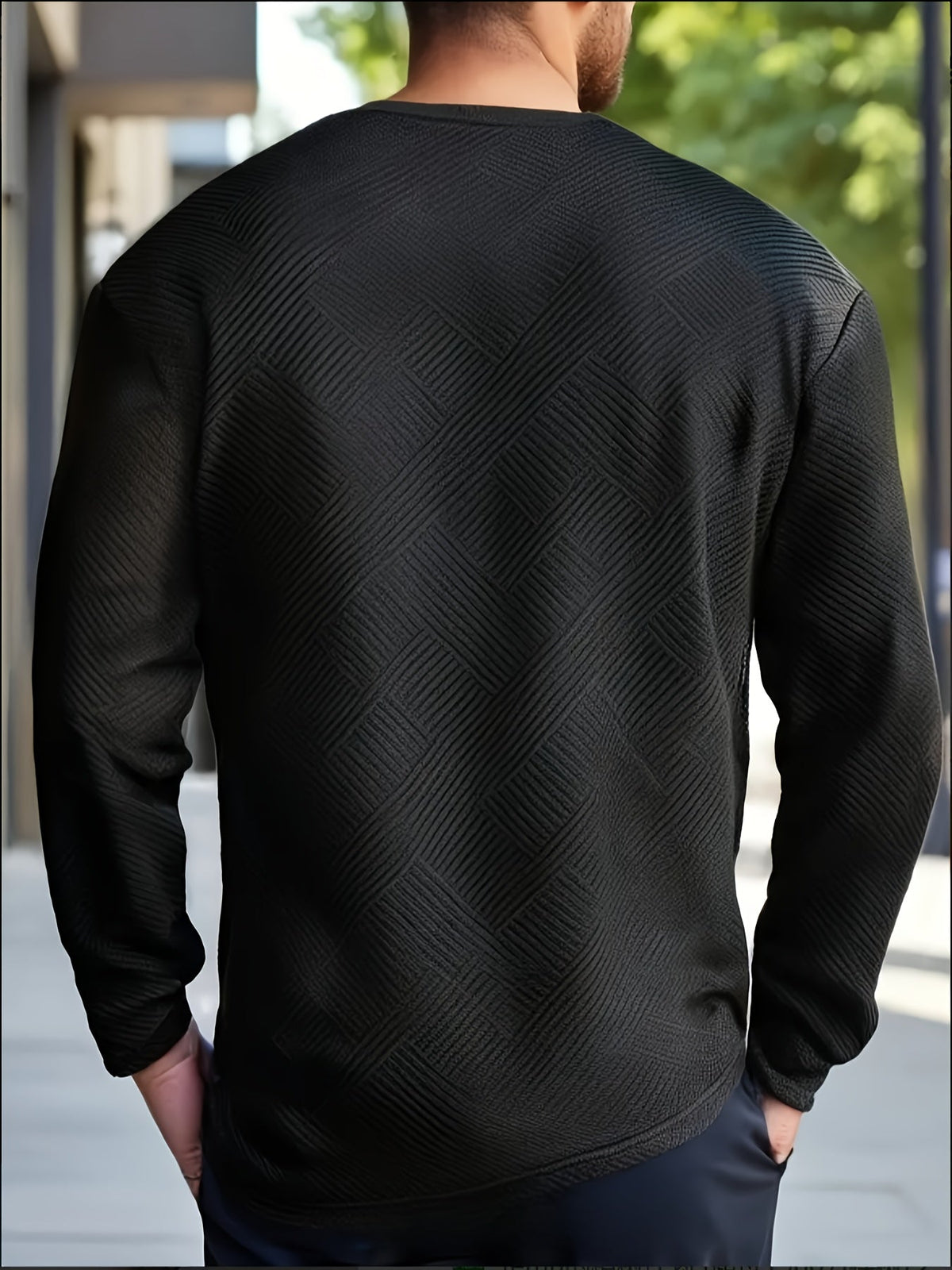 Textured Crew Neck Sweatshirt Men's Geometric Cream Pullover – Casual, Everyday · Werune