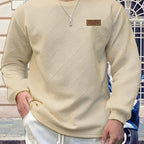 Textured Crew Neck Sweatshirt Men's Geometric Cream Pullover – Casual, Everyday · Werune