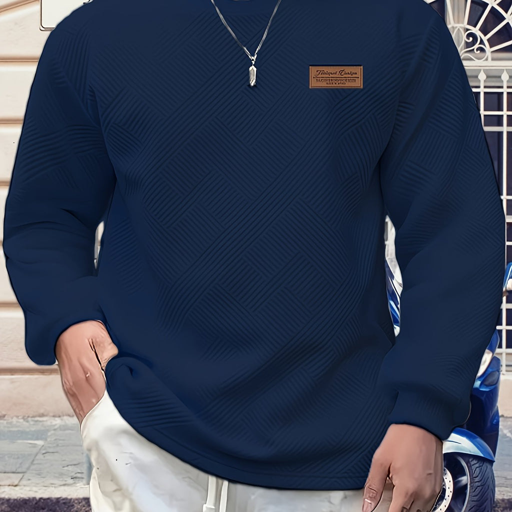 Textured Crew Neck Sweatshirt Men's Geometric Cream Pullover – Casual, Everyday · Werune
