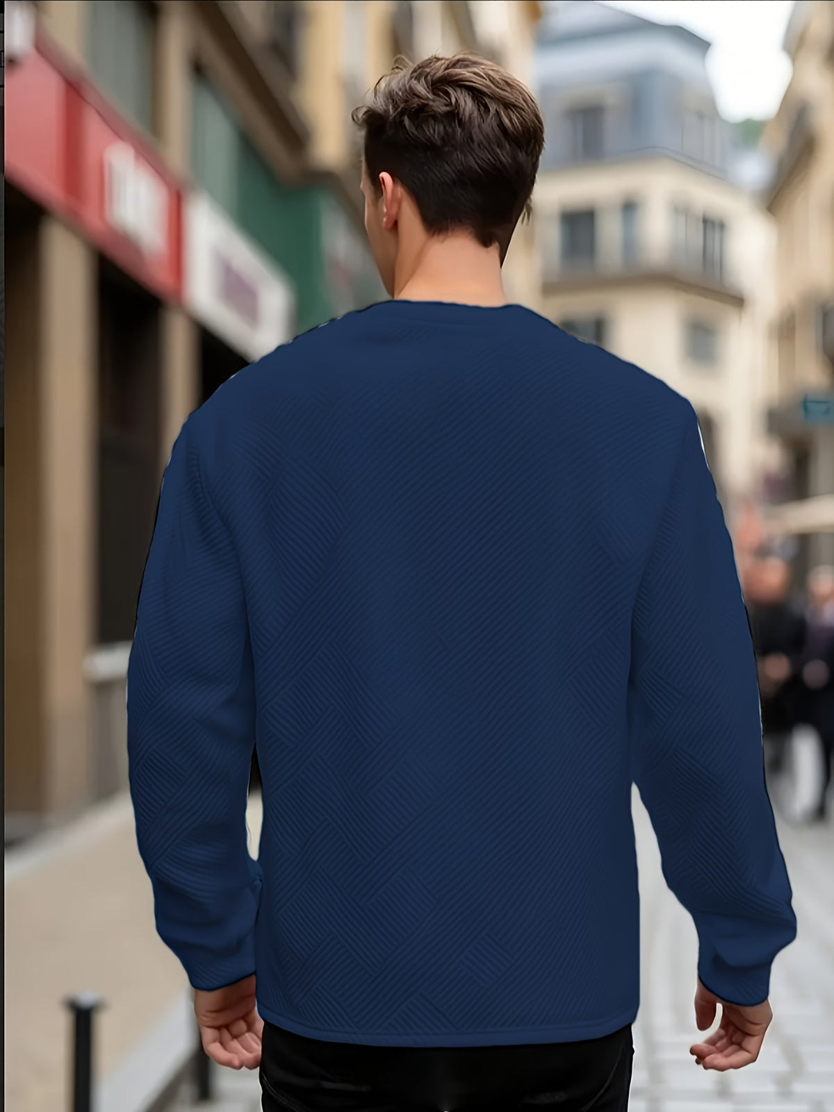 Textured Crew Neck Sweatshirt Men's Geometric Cream Pullover – Casual, Everyday · Werune