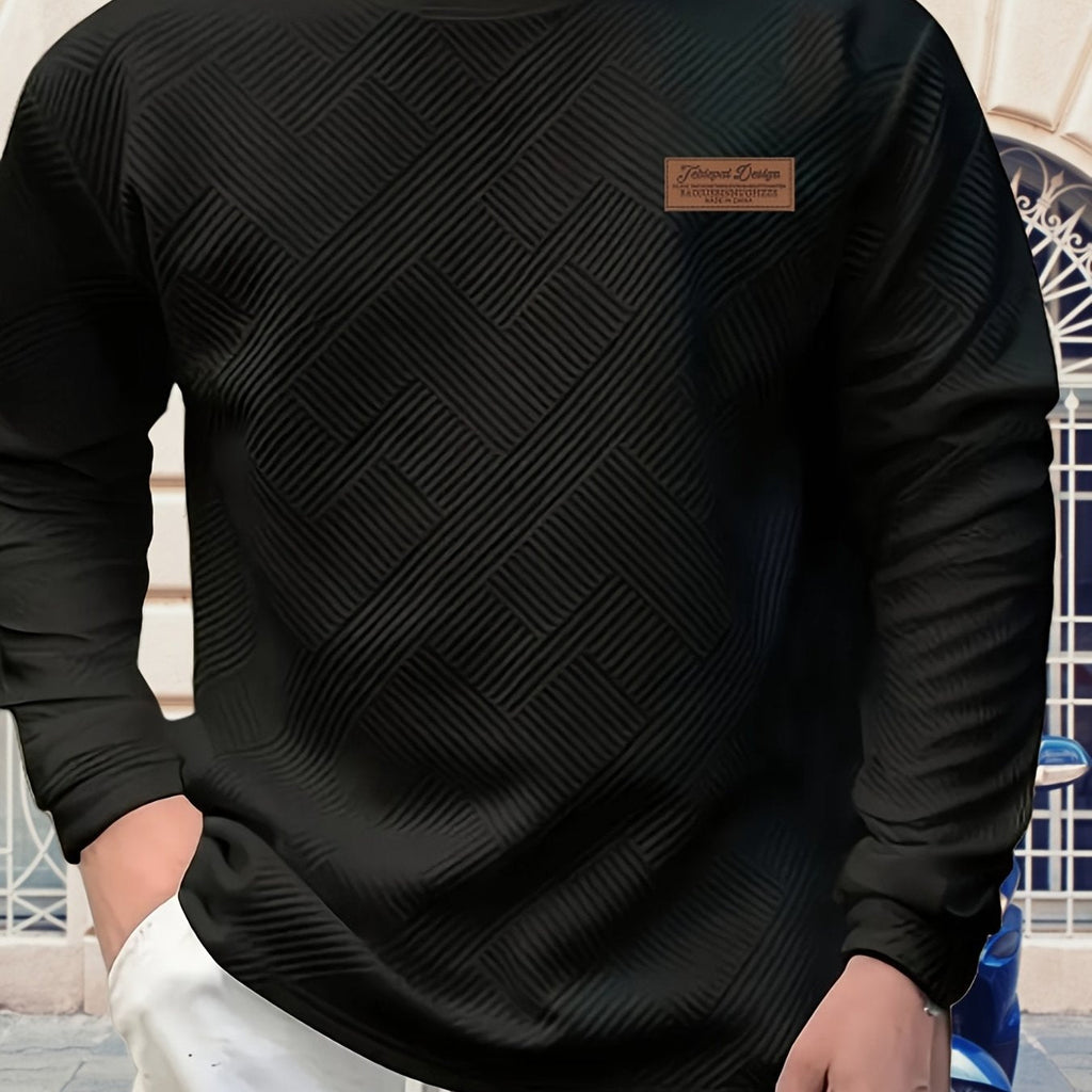Textured Crew Neck Sweatshirt Men's Geometric Cream Pullover – Casual, Everyday · Werune