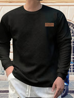 Textured Crew Neck Sweatshirt Men's Geometric Cream Pullover – Casual, Everyday · Werune
