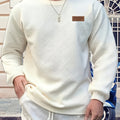 Textured Crew Neck Sweatshirt Men's Geometric Cream Pullover – Casual, Everyday · Werune