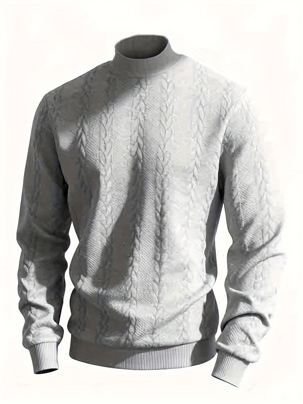 Textured Mock-Neck Sweatshirt Men's Long Sleeve Beige Knit Top – Casual, Office, Everyday Wear