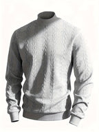 Textured Mock-Neck Sweatshirt Men's Long Sleeve Beige Knit Top – Casual, Office, Everyday Wear
