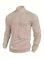 Textured Mock-Neck Sweatshirt Men's Long Sleeve Beige Knit Top – Casual, Office, Everyday Wear