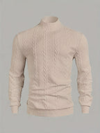 Textured Mock-Neck Sweatshirt Men's Long Sleeve Beige Knit Top – Casual, Office, Everyday Wear