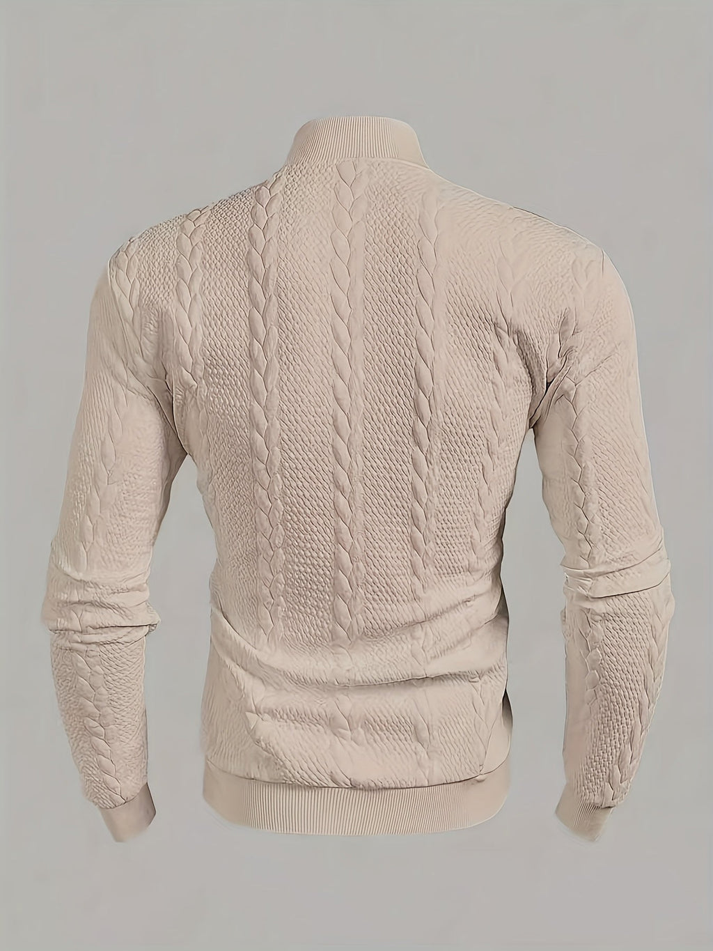 Textured Mock-Neck Sweatshirt Men's Long Sleeve Beige Knit Top – Casual, Office, Everyday Wear