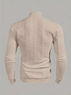 Textured Mock-Neck Sweatshirt Men's Long Sleeve Beige Knit Top – Casual, Office, Everyday Wear