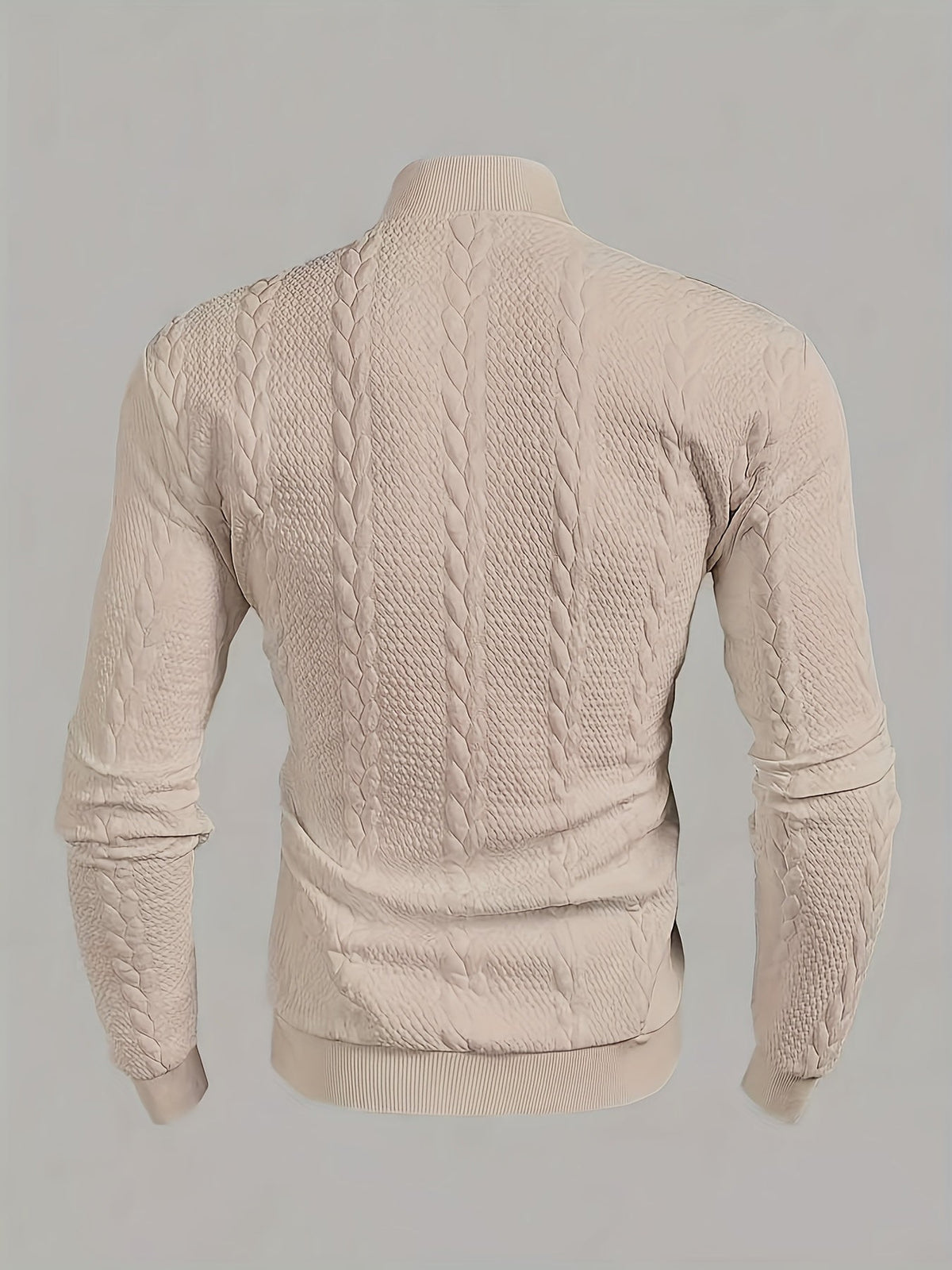 Textured Mock-Neck Sweatshirt Men's Long Sleeve Beige Knit Top – Casual, Office, Everyday Wear