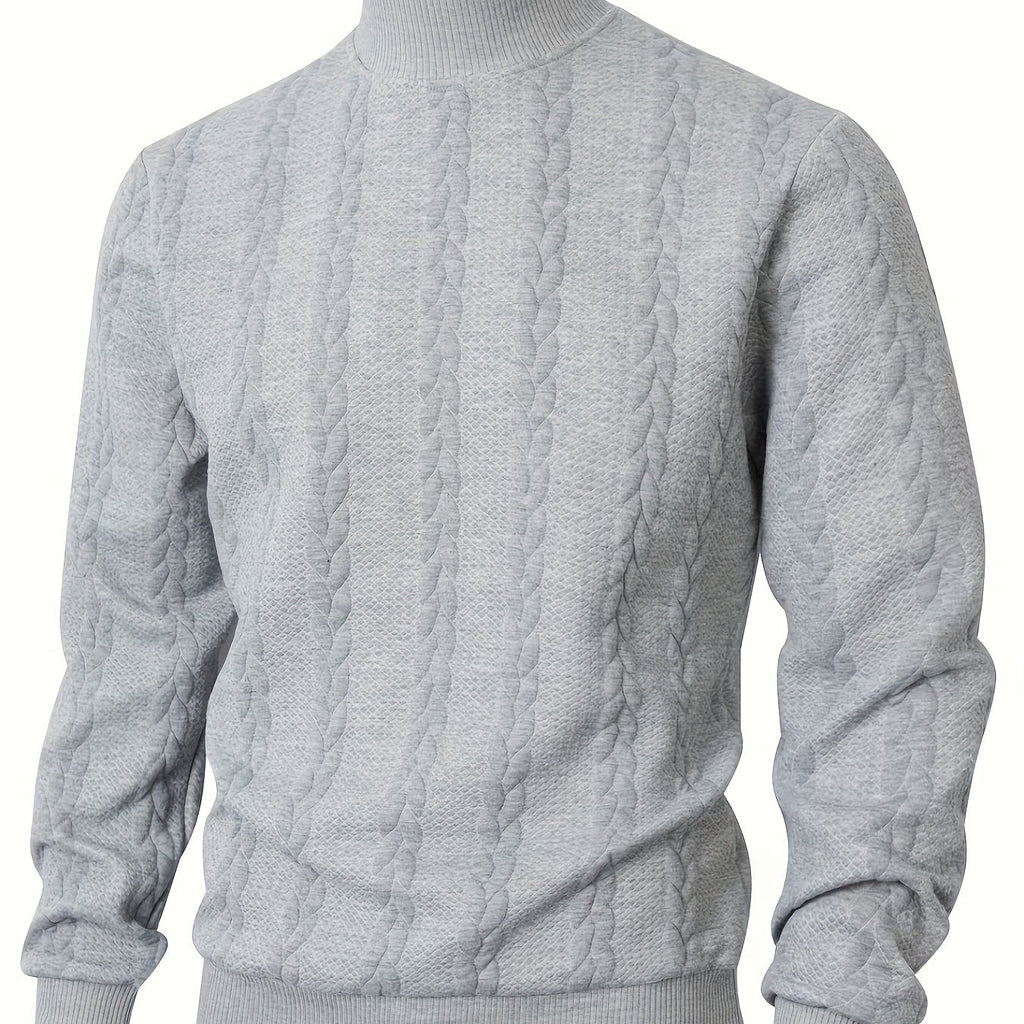 Textured Mock-Neck Sweatshirt Men's Long Sleeve Beige Knit Top – Casual, Office, Everyday Wear