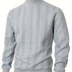 Textured Mock-Neck Sweatshirt Men's Long Sleeve Beige Knit Top – Casual, Office, Everyday Wear