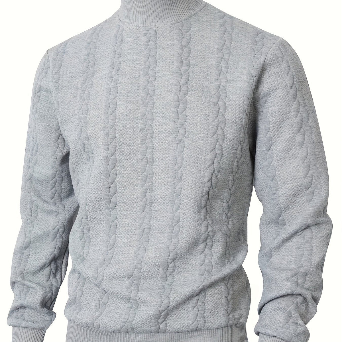 Textured Mock-Neck Sweatshirt Men's Long Sleeve Beige Knit Top – Casual, Office, Everyday Wear