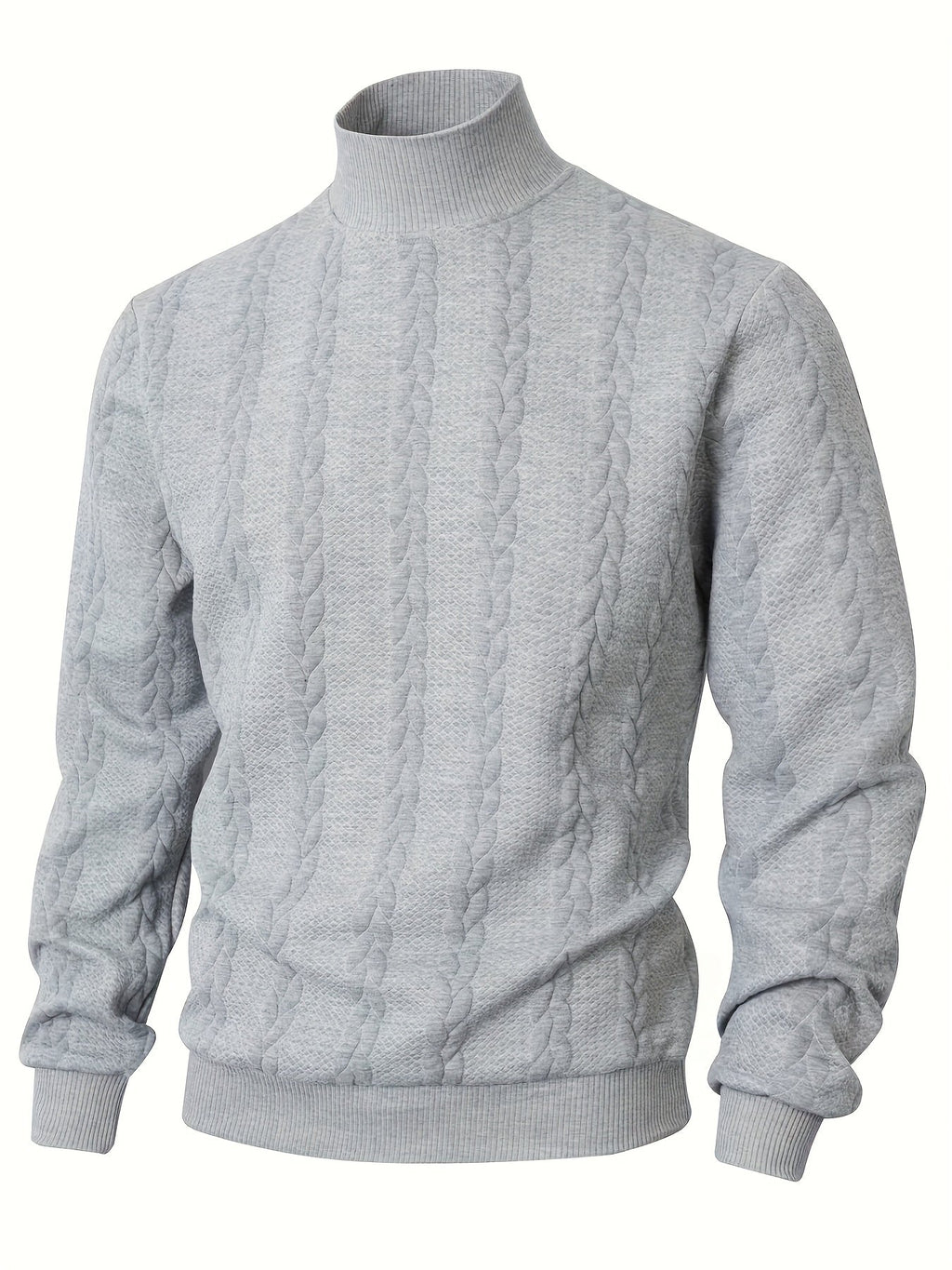 Textured Mock-Neck Sweatshirt Men's Long Sleeve Beige Knit Top – Casual, Office, Everyday Wear