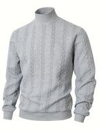 Textured Mock-Neck Sweatshirt Men's Long Sleeve Beige Knit Top – Casual, Office, Everyday Wear