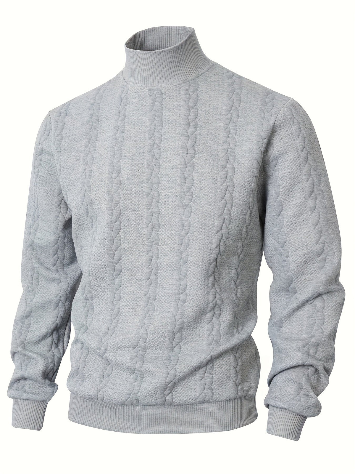 Textured Mock-Neck Sweatshirt Men's Long Sleeve Beige Knit Top – Casual, Office, Everyday Wear