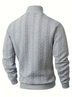 Textured Mock-Neck Sweatshirt Men's Long Sleeve Beige Knit Top – Casual, Office, Everyday Wear