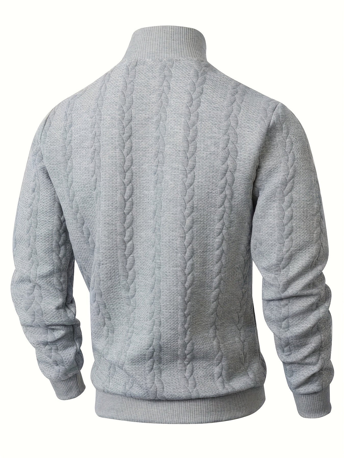 Textured Mock-Neck Sweatshirt Men's Long Sleeve Beige Knit Top – Casual, Office, Everyday Wear