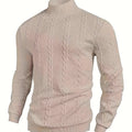 Textured Mock-Neck Sweatshirt Men's Long Sleeve Beige Knit Top – Casual, Office, Everyday Wear