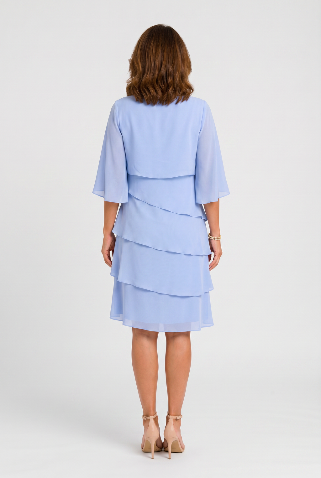 Tiered Chiffon Dress Light Blue Women's Mini Flutter Sleeve – Wedding Guest, Occasion, Summer