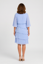 Tiered Chiffon Dress Light Blue Women's Mini Flutter Sleeve – Wedding Guest, Occasion, Summer
