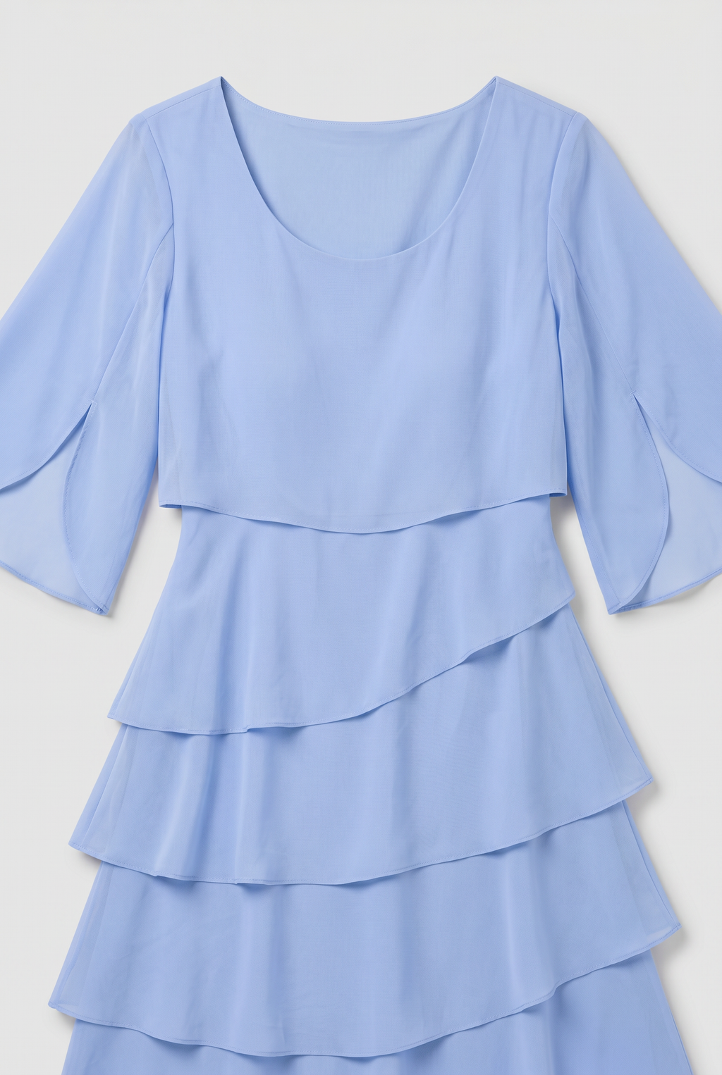 Tiered Chiffon Dress Light Blue Women's Mini Flutter Sleeve – Wedding Guest, Occasion, Summer