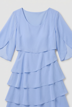 Tiered Chiffon Dress Light Blue Women's Mini Flutter Sleeve – Wedding Guest, Occasion, Summer