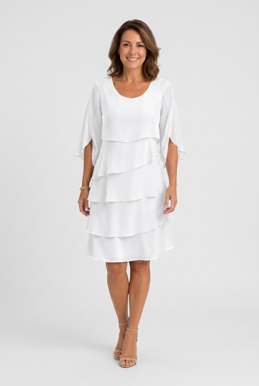 Tiered Chiffon Dress Light Blue Women's Mini Flutter Sleeve – Wedding Guest, Occasion, Summer