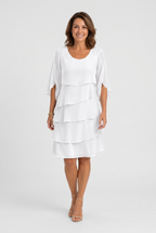 Tiered Chiffon Dress Light Blue Women's Mini Flutter Sleeve – Wedding Guest, Occasion, Summer