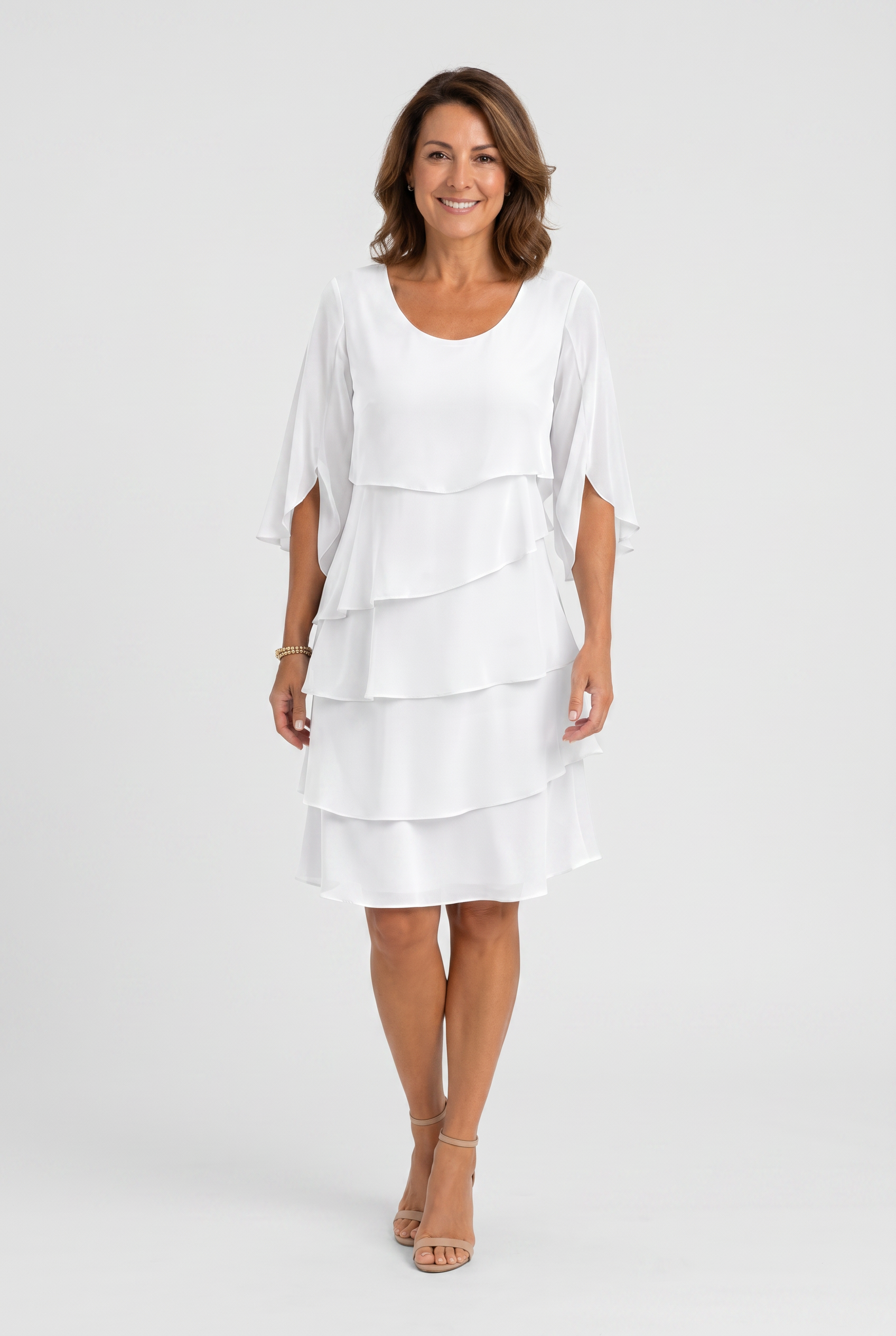 Tiered Chiffon Dress Light Blue Women's Mini Flutter Sleeve – Wedding Guest, Occasion, Summer
