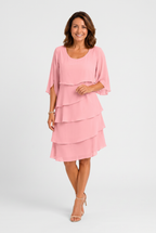 Tiered Chiffon Dress Light Blue Women's Mini Flutter Sleeve – Wedding Guest, Occasion, Summer