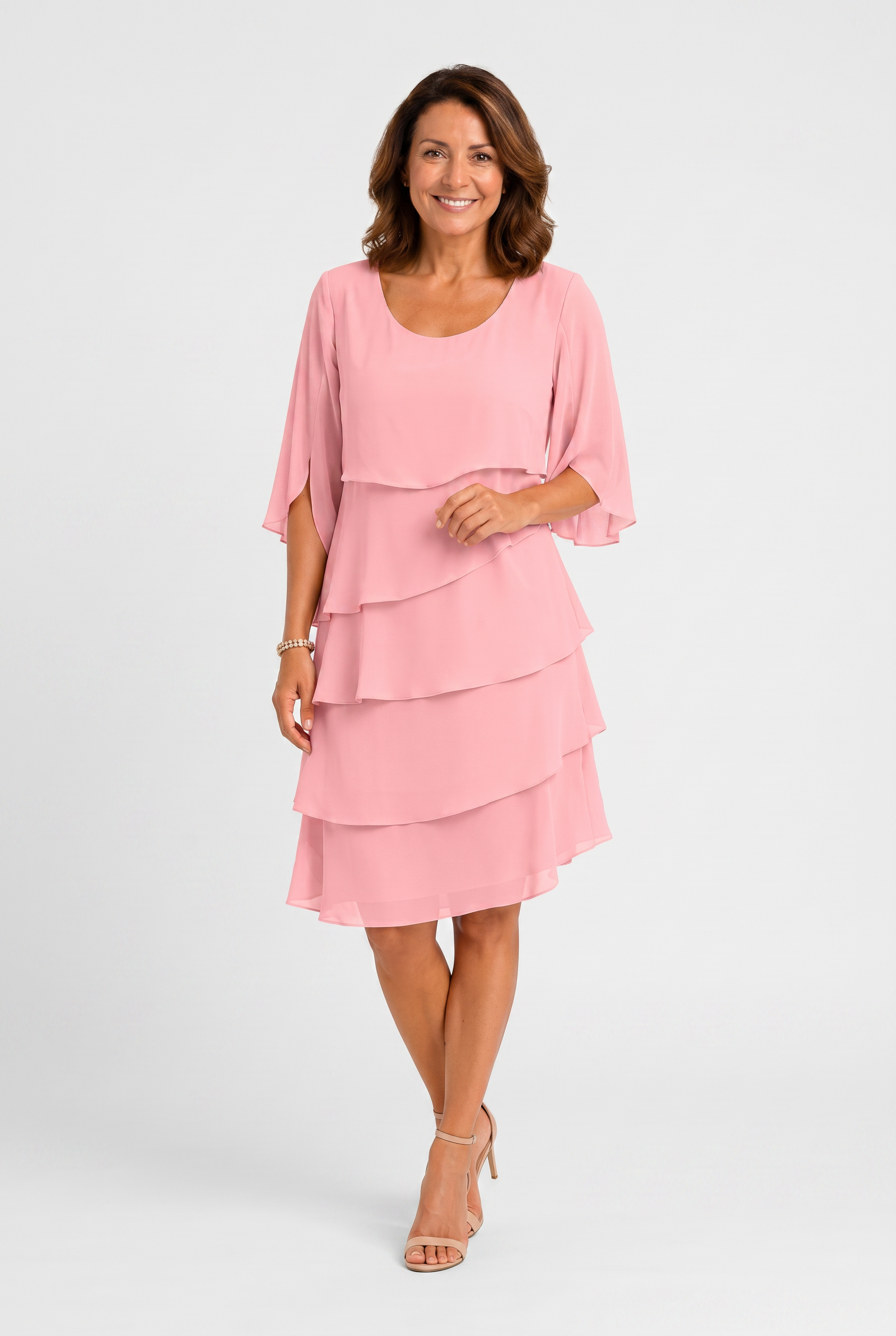 Tiered Chiffon Dress Light Blue Women's Mini Flutter Sleeve – Wedding Guest, Occasion, Summer