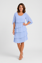 Tiered Chiffon Dress Light Blue Women's Mini Flutter Sleeve – Wedding Guest, Occasion, Summer