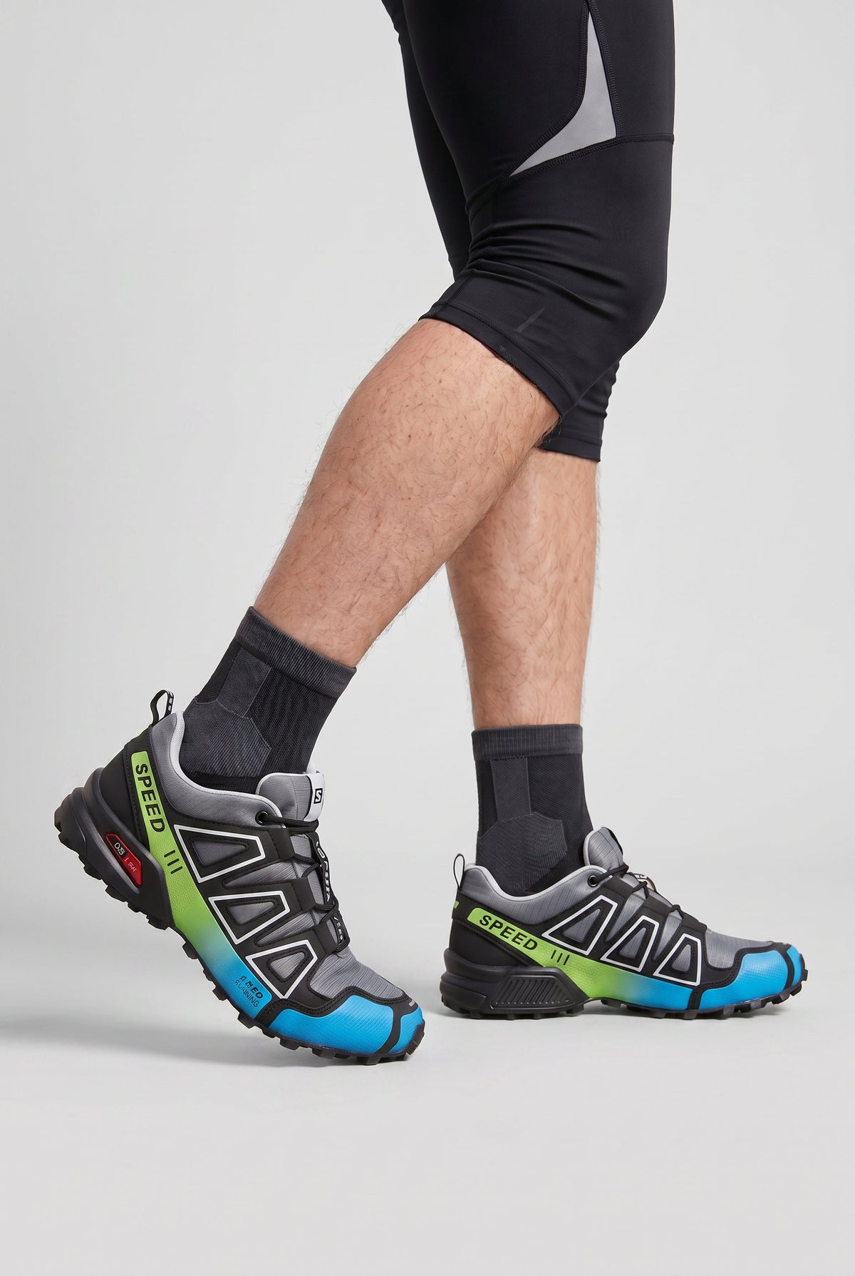 Trail Running Trainers Men's Grey Green Blue Lace-Up Shoes – Running, Outdoor, Home Gym, Training