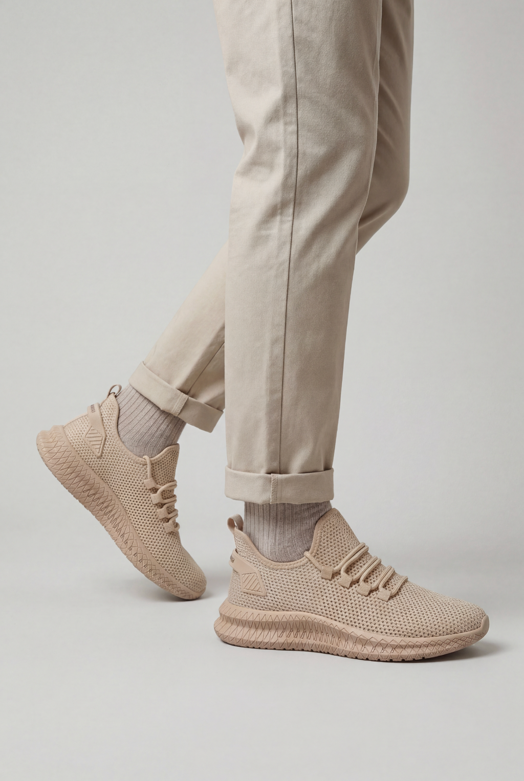 Trainers Beige Mesh Men's Lace-Up Breathable Lightweight – Casual, Running, Gym, Everyday Comfort