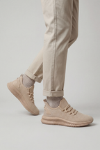 Trainers Beige Mesh Men's Lace-Up Breathable Lightweight – Casual, Running, Gym, Everyday Comfort