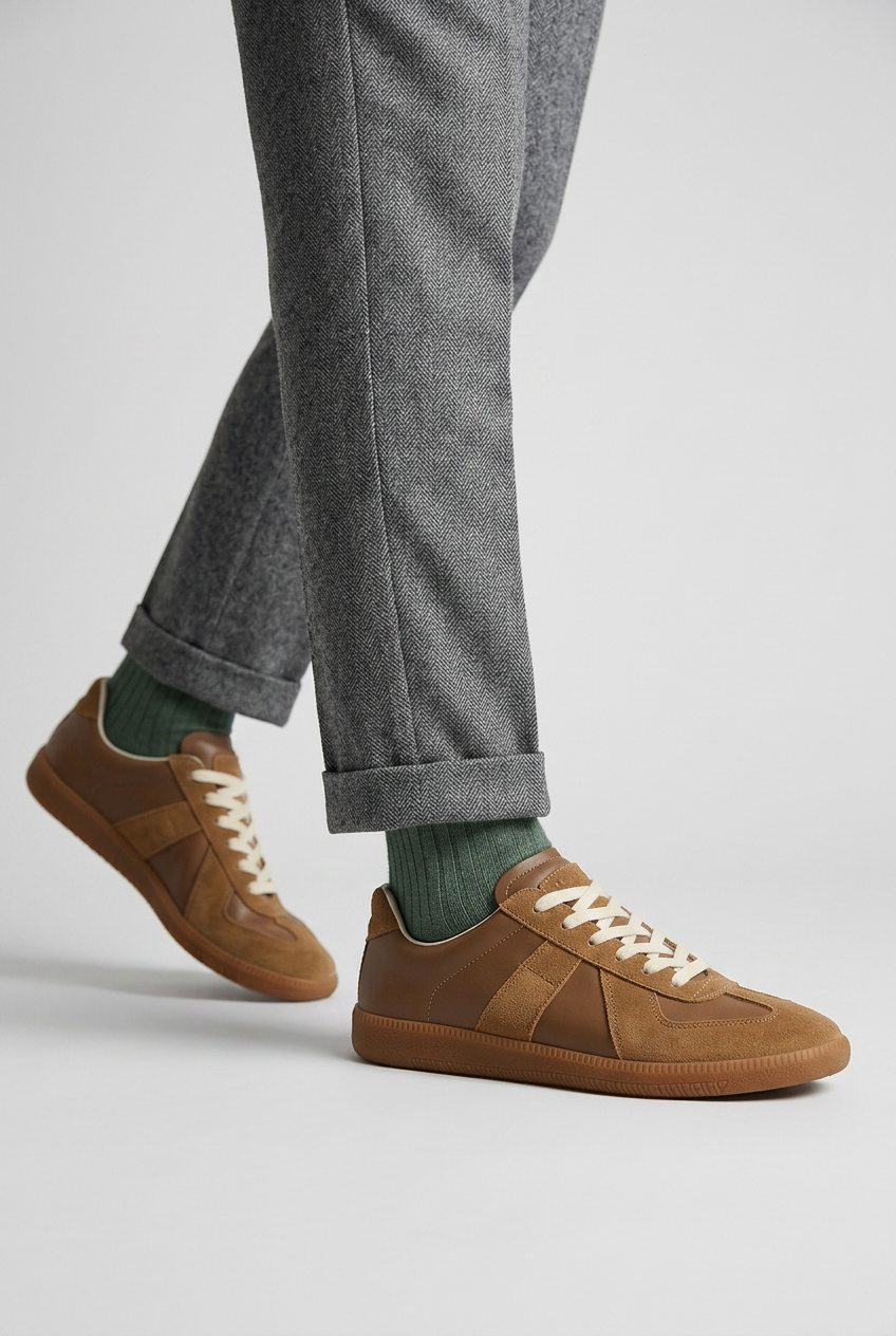 Trainers Leather Suede-Look Brown Men's – Casual, Office, Everyday Lace-Up Shoes with Cushioned Gum Sole