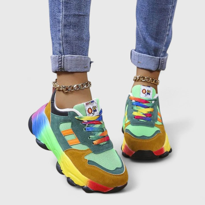 Trainers Multicolour Lace-Up Women's Chunky Sneakers – Casual, Everyday Walking Comfort