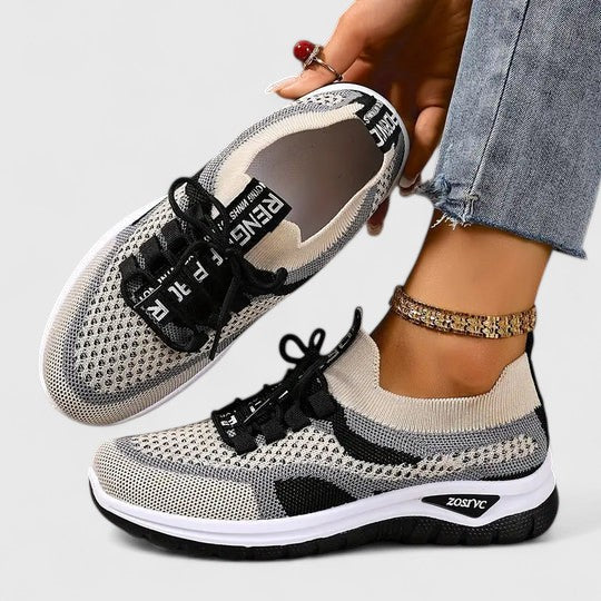 Trainers Women's Mesh Beige Pink Lace-Up Sneakers – Walking, Running, Home Gym · Werune