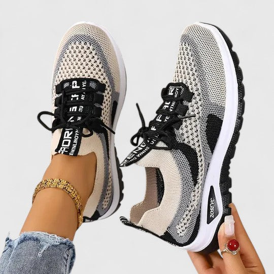 Trainers Women's Mesh Beige Pink Lace-Up Sneakers – Walking, Running, Home Gym · Werune