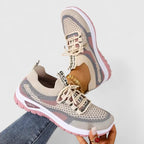 Trainers Women's Mesh Beige Pink Lace-Up Sneakers – Walking, Running, Home Gym · Werune
